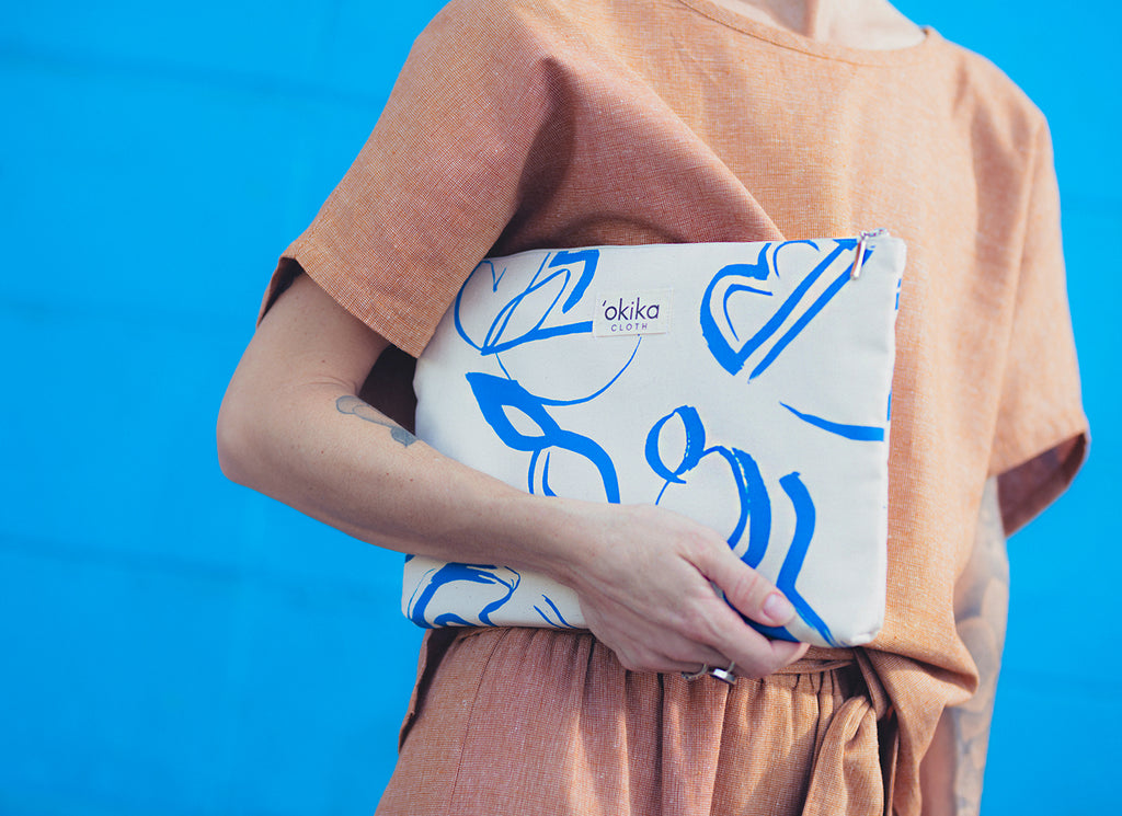 Printed Zip Pouch - 'Okika Cloth